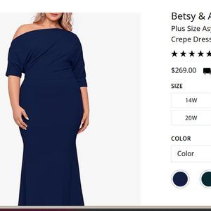 Betsy & Adam Plus Size Asymmetrical Off-the-Shoulder Scuba Crepe Dress